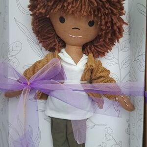 Handcrafted Brown and White Plush Doll with Accessories